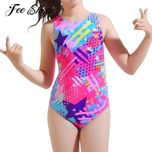Kids Girls Swimwear Swimming Outfit Sleeveless U Shape Backless Keyhole Leotard Beach Bikini Swimsuits Swimming Bathing Suits
