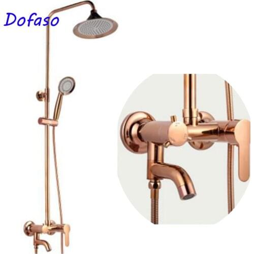 Dofaso vintage rose golden shower Faucets Luxury Gold Brass Bathroom Mixer Faucet Set Rain Shower Head 8