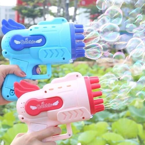 12-Hole Electric Automatic Bubble Machine Gun, Pink/Blue Bubble Maker Gun Toy for Toddlers Outdoor Activities