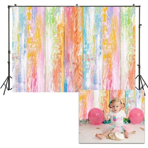 HUAYI Photo Background Newborns Baby Child Photography Backdrops Graffiti Wood Painted Planks Wall Photoshoot Backdrop US241