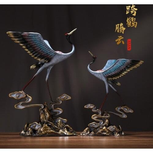 Asan Chinese Traditional Pure Copper Brass Red-Crowned Crane Home Office Decor Lucky Fortune Promotion and Pay Increase