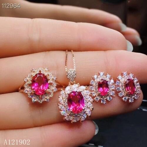 KJJEAXCMY exquisite jewelry 925 sterling silver inlaid natural gem powder Topaz Pendant ring ear nail 3 pieces suit support dete