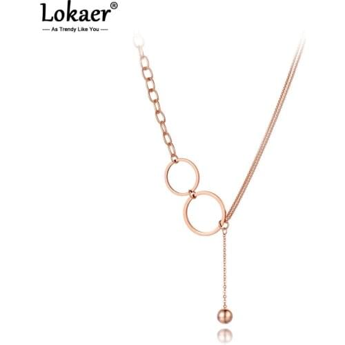 Lokaer Bohemia Design Stainless Steel Circle Choker Necklaces Jewelry Trendy Rose Gold Ball Pendant Necklace For Women N20025