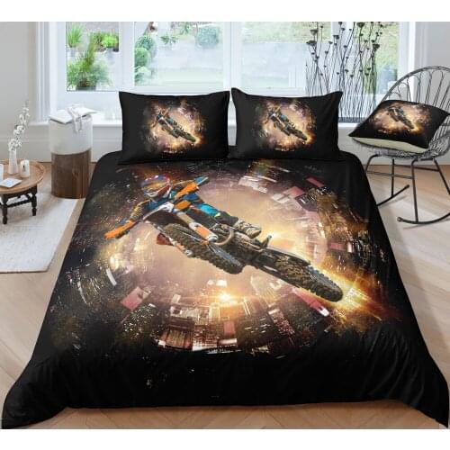 Motorcycle series duvet cover, motorcycle spark motorcycle motocross rider rushed out of the future printing bedding set