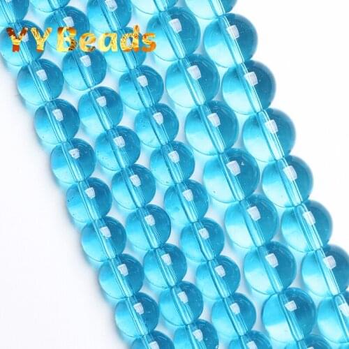 Natural Lake Blue Crystal Glass Beads Clear Blue Glass Round Loose Beads For Jewelry Making DIY Women Bracelets Wholesale 4-12mm