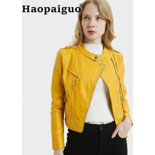 Womens Black PU Leather Short Washed Jacket Multy Zipper Motorcycle Coat Womens 2019 Autumn Modis Biker Faux Jackets Plus Size