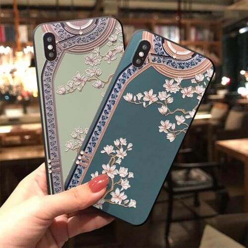 Matte Phone Case For iPhone X XS XR 11 12 Pro MAX 7 8 6s Plus Cheongsam 3D Emboss Soft Silicon Back Cover for Samsung Capa Coque