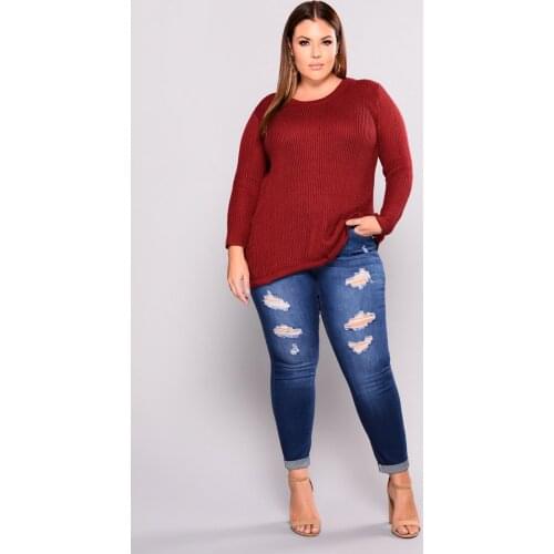 Fashion High Waist Pencil Denim Tight Woman Pants with Cuffs Ripped Hold Plus Size Woman Jeans Big Size Trousers Female Pencil