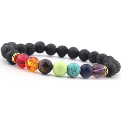 Muti-color 2 Styles Mens Bracelets Black Lava Smooth Stones 7 Chakra Healing Balance Beads Bracelet Reiki Prayer Yoga Bracelet