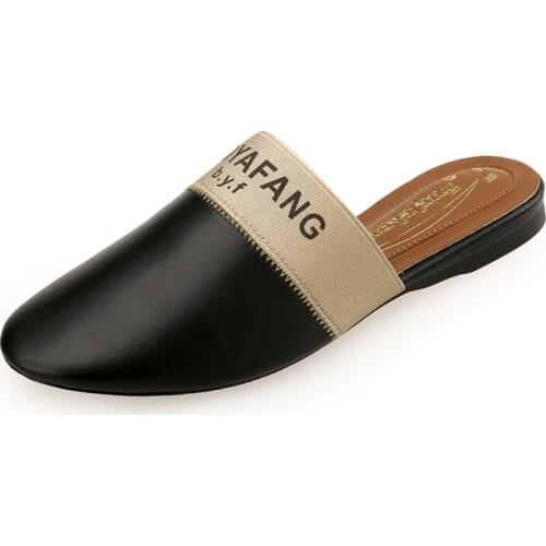 Slippers Women Mules Flats Slingbacks Female PU Sandals Summer Shoes Round Toe Slip On Women Slides Large Size 42 New Arrival