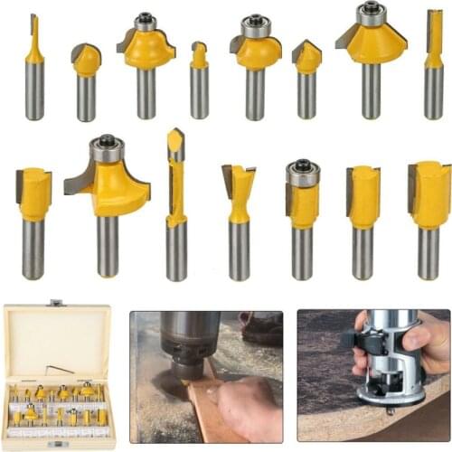 15Pcs Professional Woodworking Router Bits Set 8mm Shank Steel Alloy engraving machine/electric wood milling/trimming machine