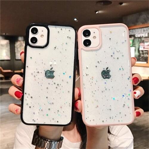 NEW Glitter Star Sequins Soft Bling Clear Case For iPhone 7 8 Plus 12 Mini 11 Pro Max XS XR X SE 2020 Transparent Soft TPU Cover