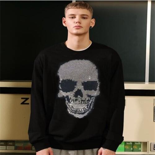 2021 Autumn And Winter Mens New Trend Joker High Quality Rhinestone Skull Best Selling Hoodie Slim Warm Bodybuilding Sweatshirt