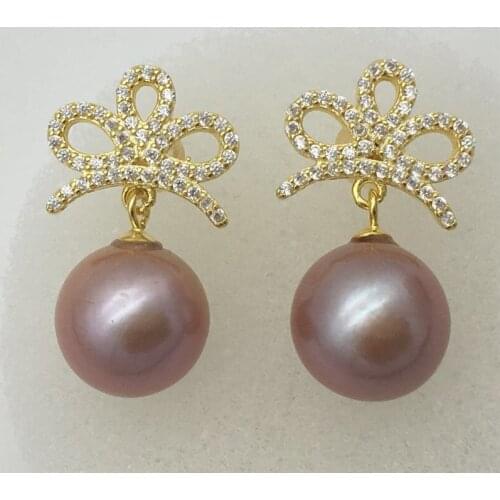 New Natural South Sea Seawater Beads Edison AAA12-13mm Tibetan Silver Earrings Purple