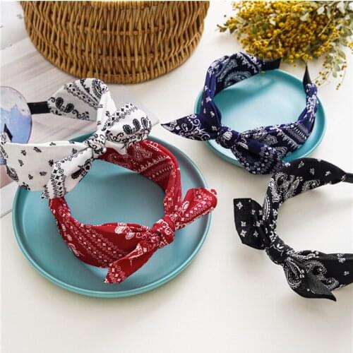 Vintage Elegant Headwear Boho Floral Print Headbands For Women Hair Accessories Cross Knot Hair Hoop Bow Wide Brimmed Head Hoop