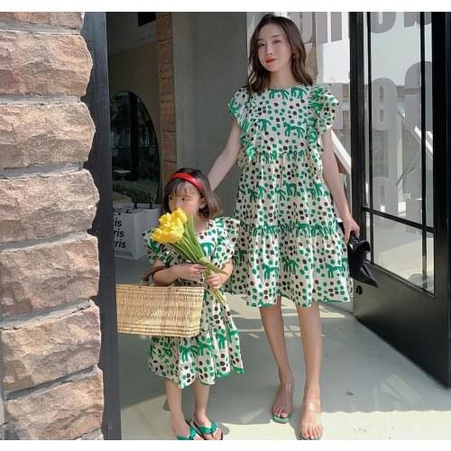 Family Matching Clothes Polka-dot Loose Dresses Parent-child Dresses Family Look Mommy and Me Clothes Mama & Baby Dress