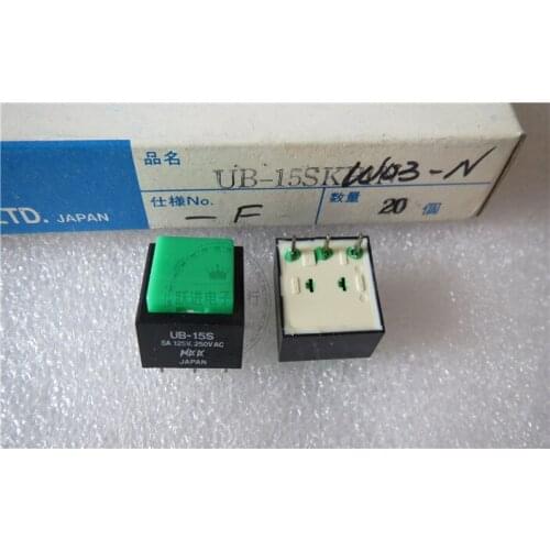 Original new 100% UB-15S UB-15SK button key switch 3pin square reset unlocked power switch green 5A