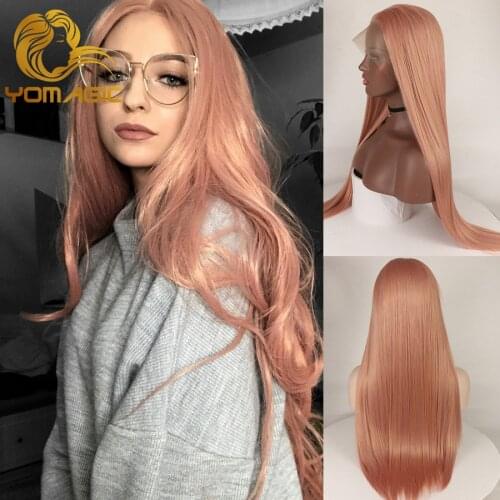Yomagic Hair Rose Pink Synthetic Hair Wigs with Natural Hairline Natural Looking Silk Straight Affordable Glueless Lace Wigs