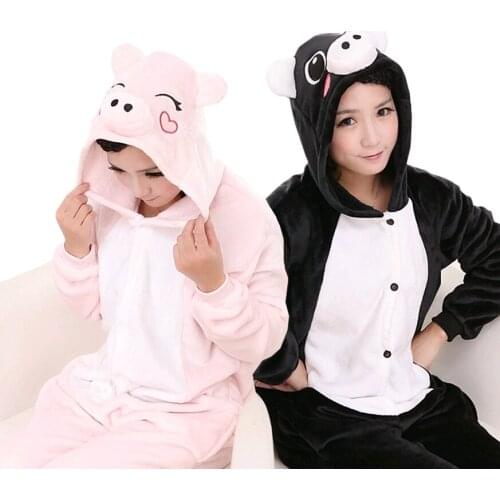 Kigurumi Warm Anime Costume Black Pink Pig Onesies Pajamas Sleepsuit Adult Cosplay Sleepwear Homewear