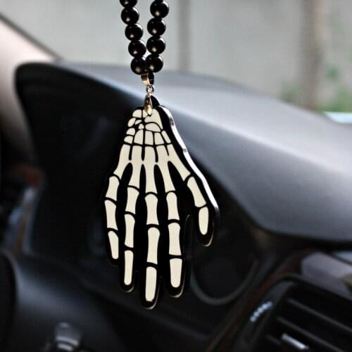 Car Pendant Acrylic Fashion Skeleton Palm Rear View Mirror Decoration Trim Charms Ornaments Hanging Suspension Christmas Gift