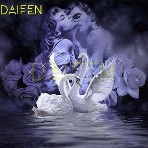 Full Square Diamond painting Couple lover DIY 3D Diamond mosaic kiss swan Full Round Diamond embroidery Cross stitch Rose swan