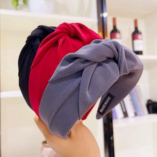 Korea Wide-brimmed Fabric Hairband Solid Color Cross Knotted Headband Simple Temperament Headdress Woman
