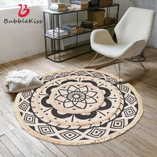 Bubble Kiss New Ethnic Style Flower Pattern Round Carpet Tassel Design Bedroom Decor Carpet Cotton Material Kids Room Floor Mat
