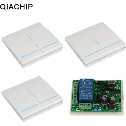 QIACHIP 86 Wall Panel RF Relay Receiver 433 MHz Wireless Remote Control Switch AC 110V 220V 2 CH Led Light Lamp Smart Switch DIY