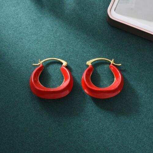 Luxury 24K Gold Plated U Shape CL Style Earrings Red White Green Blue Enamel Irregular Circle Hoop Earrings Wedding Jewelry
