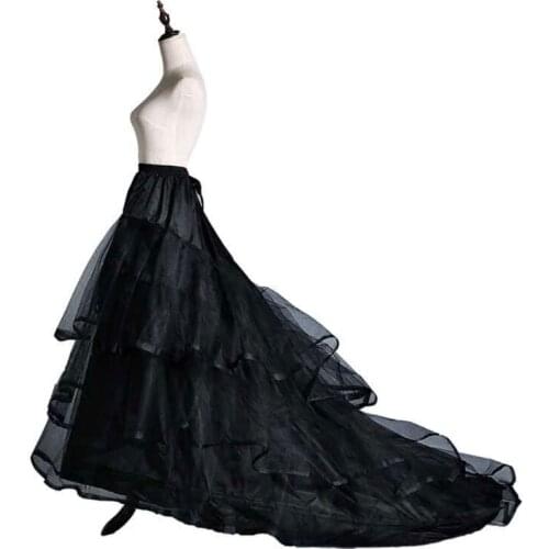 J60E 3-layer Yarn 2-hoops Bride Wedding Dress Long Trailing Skirt Petticoat Elastic Waist Drawstring Adjustable Fishtail Slip