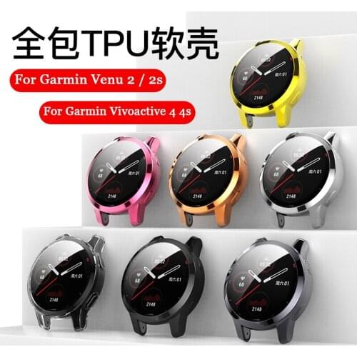 Plating Protective Case For Garmin Venu 2 / 2S Protector Frame Cover Soft TPU Shell For Garmin Vivoactive 4S / 4 Smartwatch Case