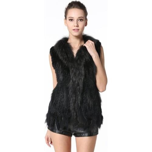 IANLAN Womens Rabbit Fur Vests Ladies Real Raccoon Fur Waistcoat Casual Gilets Standard Size IL00001