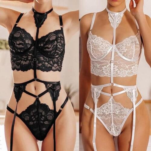 Women Sexy Lace Splicing Underwear Dress Thigh Strap Bodysuit Nightwear Set сексуальныее костюмы