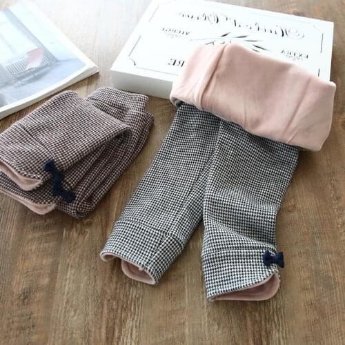 Winter Girls Super Soft Thick Warm Pants 2019 Kids Plus Velvet Bow Leggings Girls Plaid Cotton Trousers Children