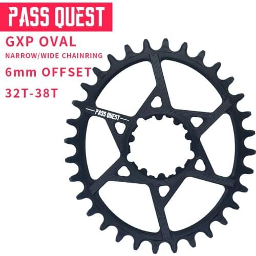 PASS QUEST GXP 6mm Offset Oval Narrow/Wide Chainring Road Bike Sprocket BB30 Single Plate X1 X9 X0 32T-38T