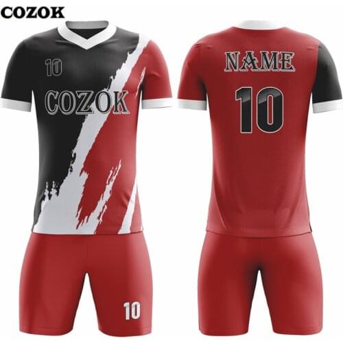 100% Polyester Sublimation Football Jersey Black White Red Soccer Uniform Customize Soccer Jerseys
