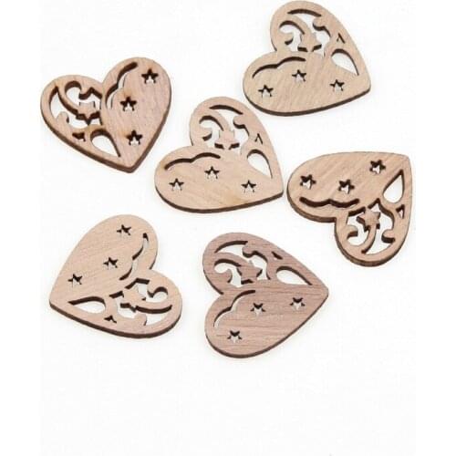 20pcs Lovely Heart Pattern Wooden Scrapbooking Painting Craft DIY Accessory Handmade Home Decoration Christmas 27x30mm