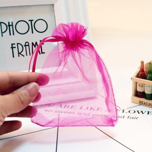 200pcs/lot Hot Pink Organza Bags 9x12cm Drawable Jewelry Package Bag Small Candy Gifts Packaging Bags Organza Gift Bag Pouches
