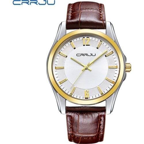 2018 CRRJU Casual Men Watch Simple Big Face leather strap Watches for Man Fashion Dress Business Quartz Wristwatches Gift Clock