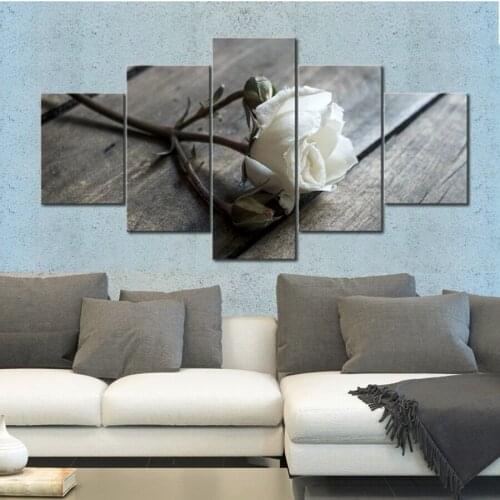 5 Piece Canvas Art White Rose Picture To Photo Prints On Canvas For Wall Decorations For Home Modular Picture Painting