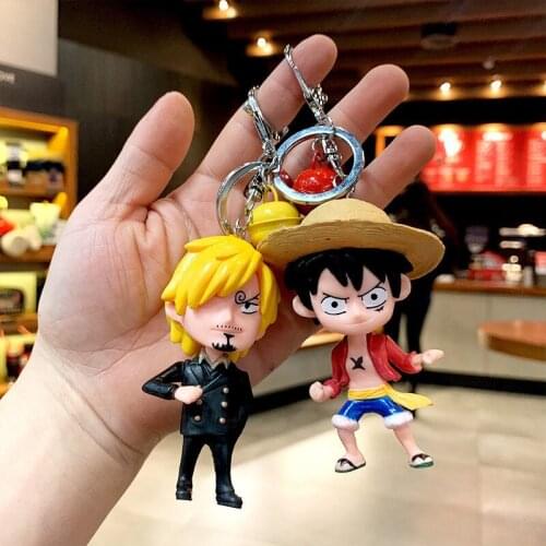 Anime One Piece Model Toys Luffy Sanji Zoro Cartoon Hand Schoolbag Car Bag Decoration Creative Key Chain Pendant Cute Key Ring