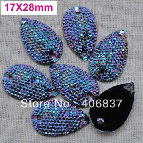 Free Shipping, 50pcs/Lot, 17*28mm Bling-star Purple Blue sew on teardrop flat back resin sew on stones