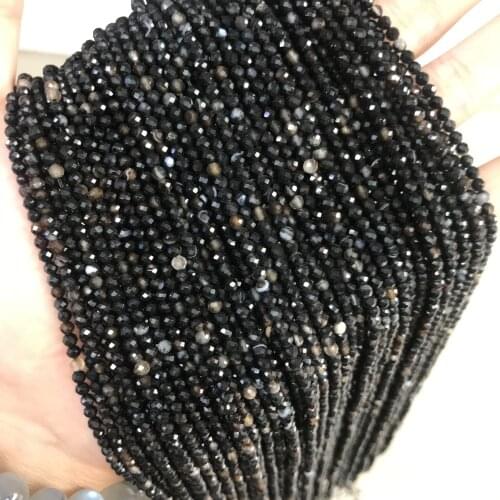 Black Stripe Agate Natural Faceted Beads 3mm Cutting Loose Black Agate Beads for Jewelry Making