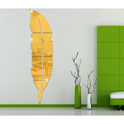 DIY Feather Plume 3D Mirror Wall Sticker for Living Room Art Home Decor Vinyl Decal Acrylic Sticker Mural Wall Decoration