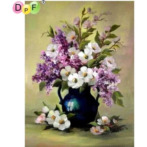DPF White and purple flower bottle 5D home decor diamond mosaic square crafts diamond painting cross stitch diamond embroidery