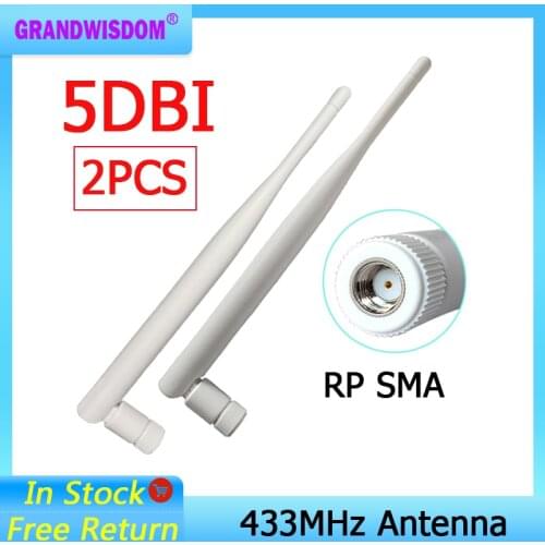 2pcs 433Mhz Antenna 5dbi GSM 433 mhz RP-SMA Connector Rubber waterproof directional antenne wireless Receiver for Lorawan