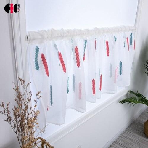 1 Piece Rod Pocket Roman Curtains for Cafe Embroidered Rice kitchen window treatment curtain Drapes DL051B