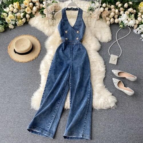 Rompers 2020 Summer new Women Casual Cotton Jumpsuit Sleeveless Backless Halter neck Playsuit Trousers Overalls