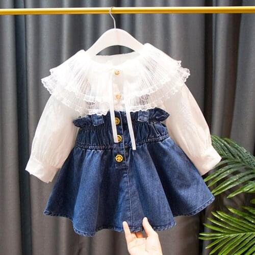 Toddler Girl Sets Fashion Long Sleeve Shirt Denim Strap Dress Kids Clothing Summer Baby Girl Suits 1 2 3 4 5 6 Y Child Clothes