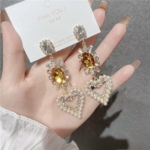 Korea Trendy Butterfly Crystal Pendant Earrings Round Asymmetry Water Drops Tassel Earrings for Women Drop Earrings
